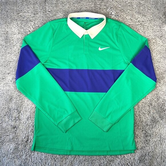 Nike Court Advantage Slam Long Sleeve Polo Size Medium Men Green IB8141-324 - Picture 1 of 5